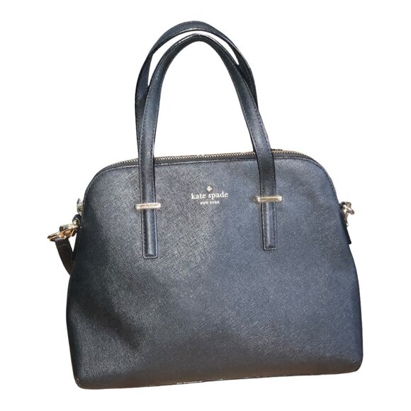 Kate Spade New York Black Leather Satchel Bag With Polka Dot Lining & Adjustable - Picture 2 of 12